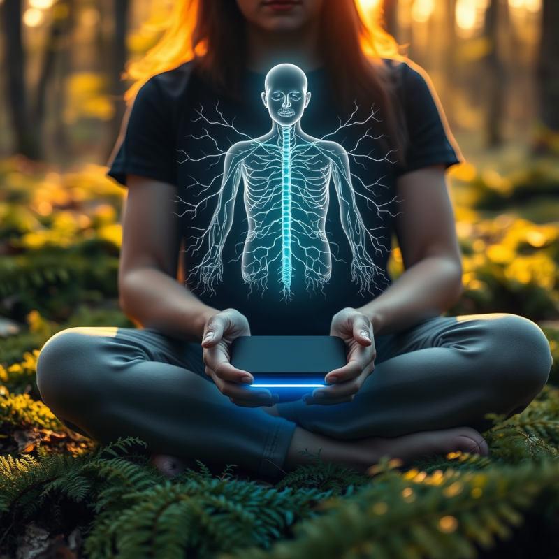 Woman Meditating with Digital Human Anatomy