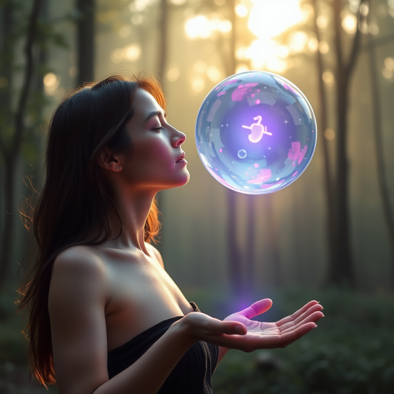 Woman Holding Magical Floating Sphere