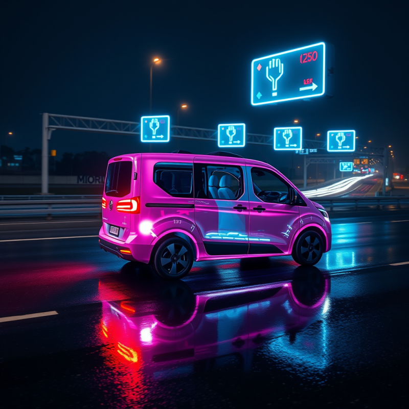 Neon Pink Car on Nighttime Highway