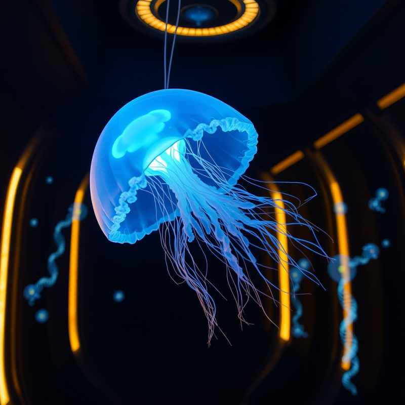 Glowing Jellyfish in Futuristic Tunnel