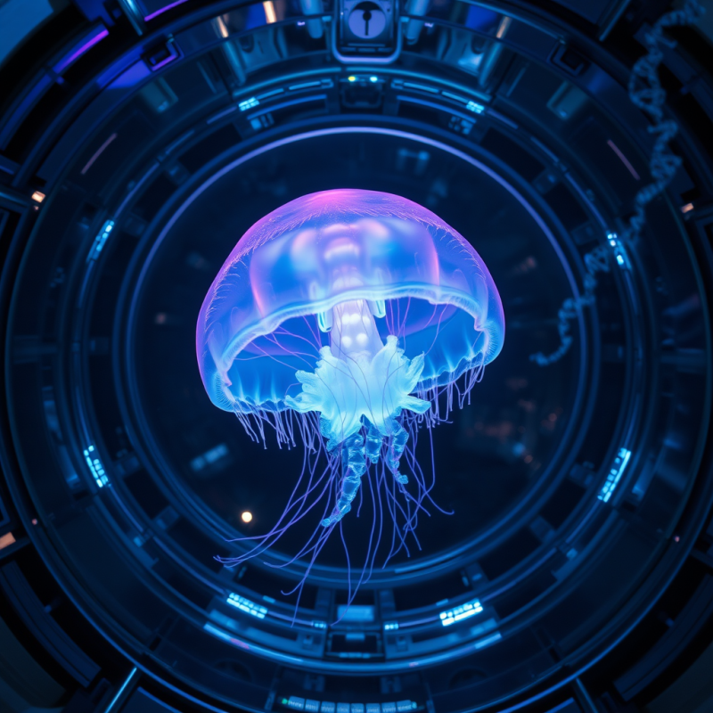 Glowing Jellyfish in Futuristic Dome