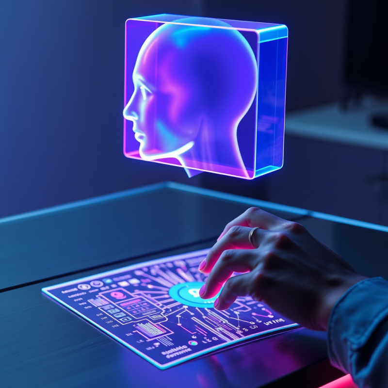 Hand Interacting with Floating Holographic Head