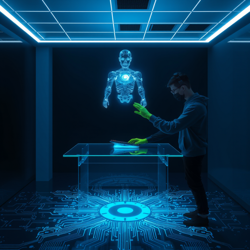 Scientist Interacting with Holographic Human