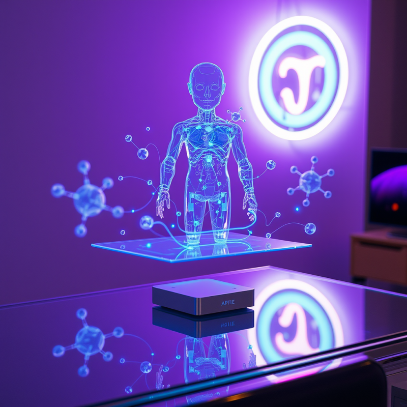 Glowing Cybernetic Human with Molecular Display