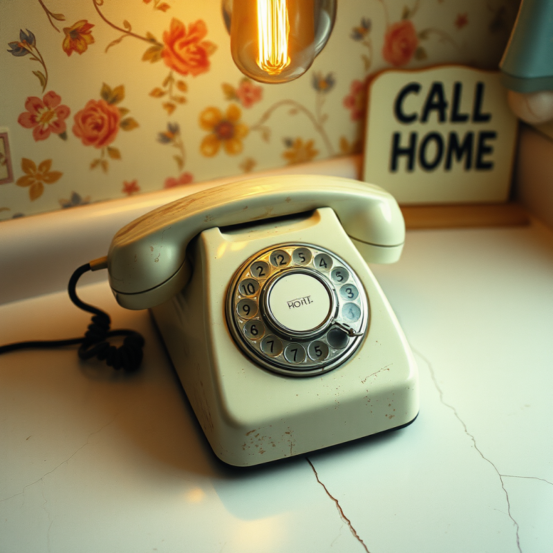 Vintage Rotary Phone on Floral Wallpaper