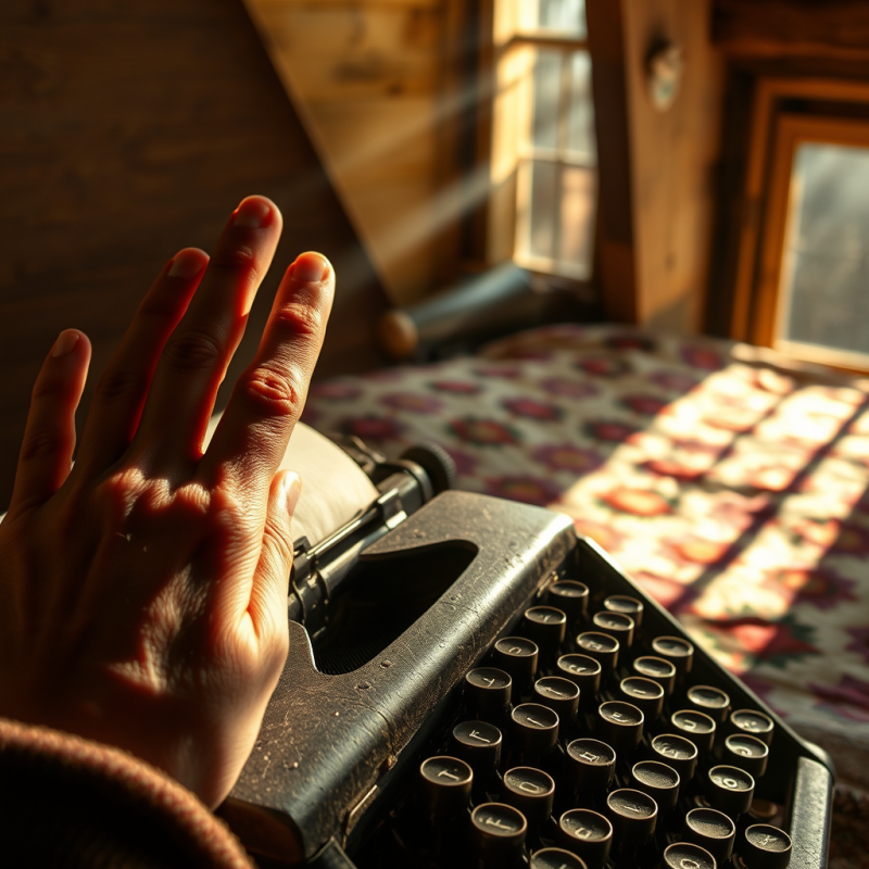 Hand Resting on Vintage Typewriter