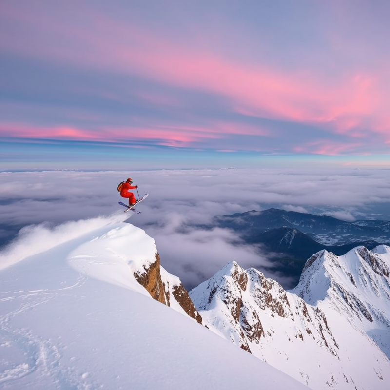Skier on Edge of Cliff