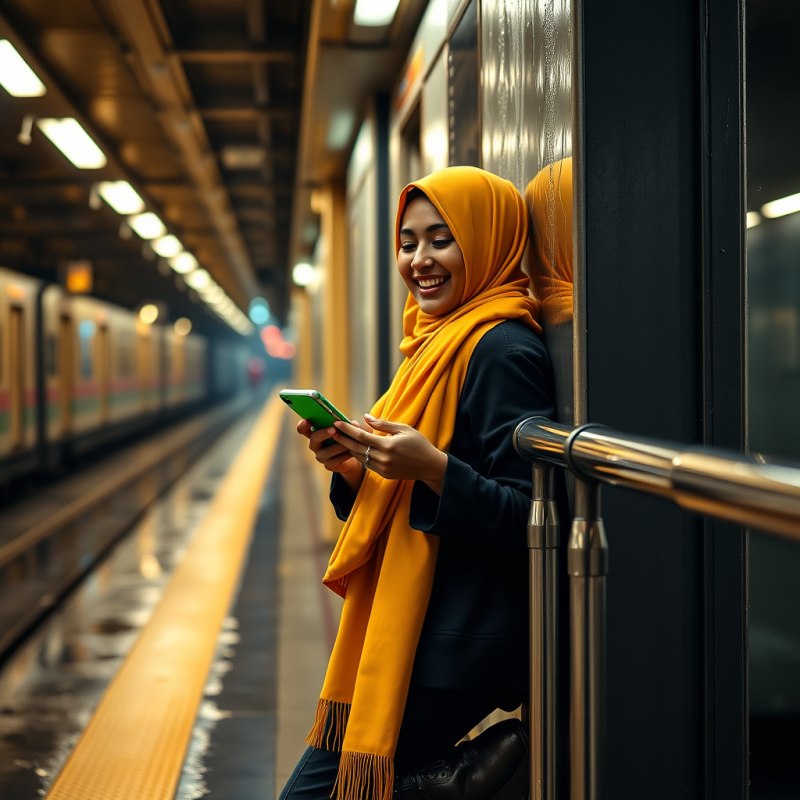 Happy Woman in Train