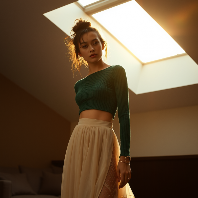 Woman in Green Top Under Skylight
