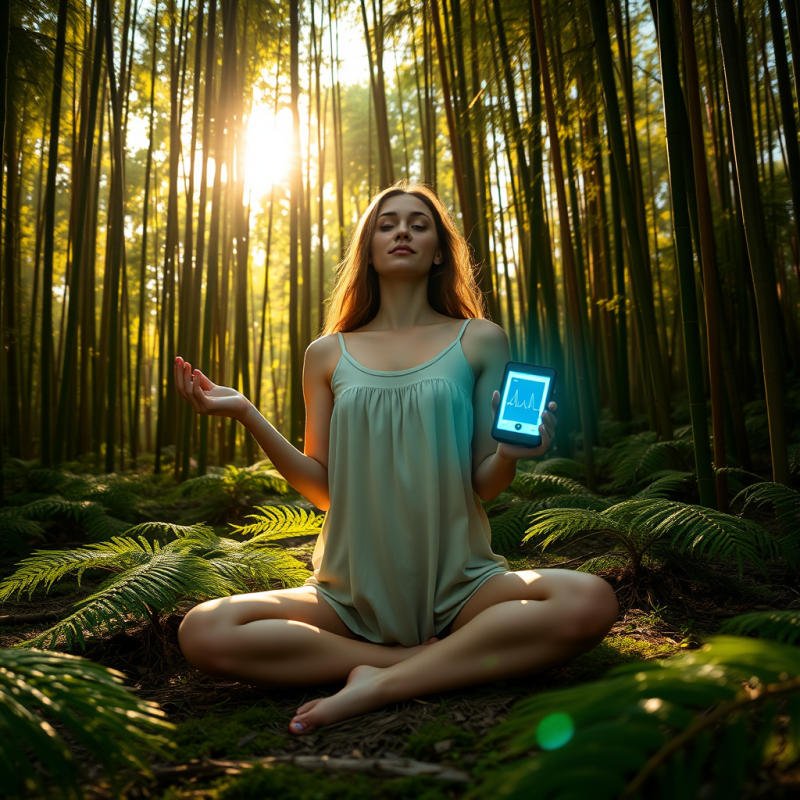 Woman Meditating in Bamboo Forest