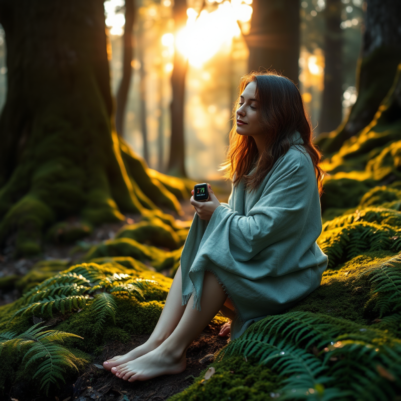 Woman in Forest with Smartwatch