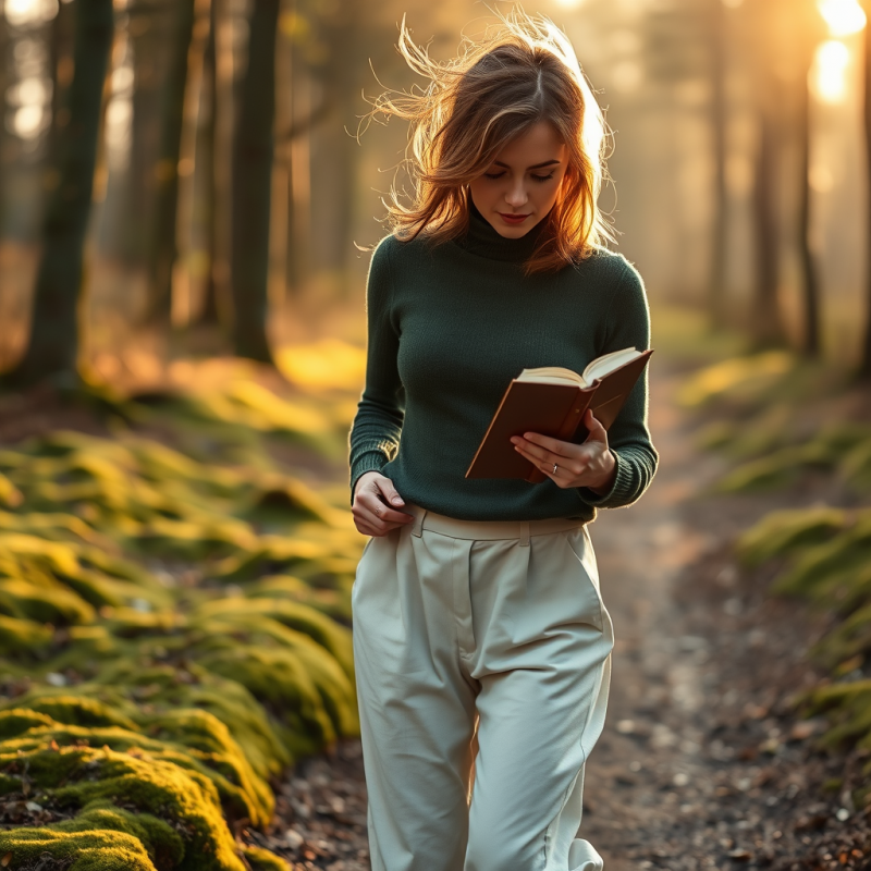 Woman Reading in Forest