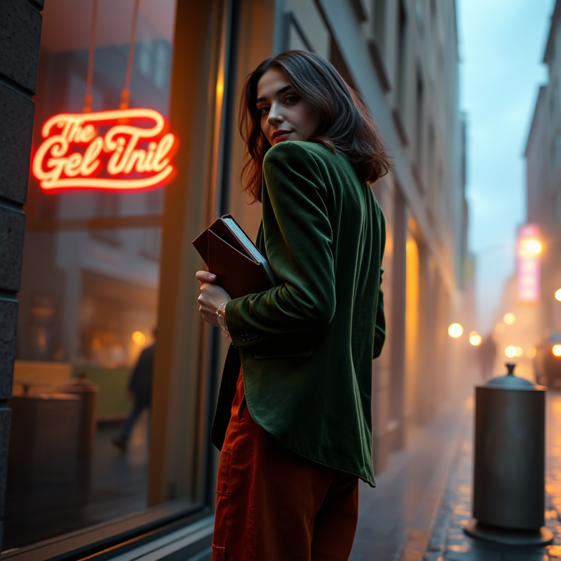 Woman with Book in Urban Night