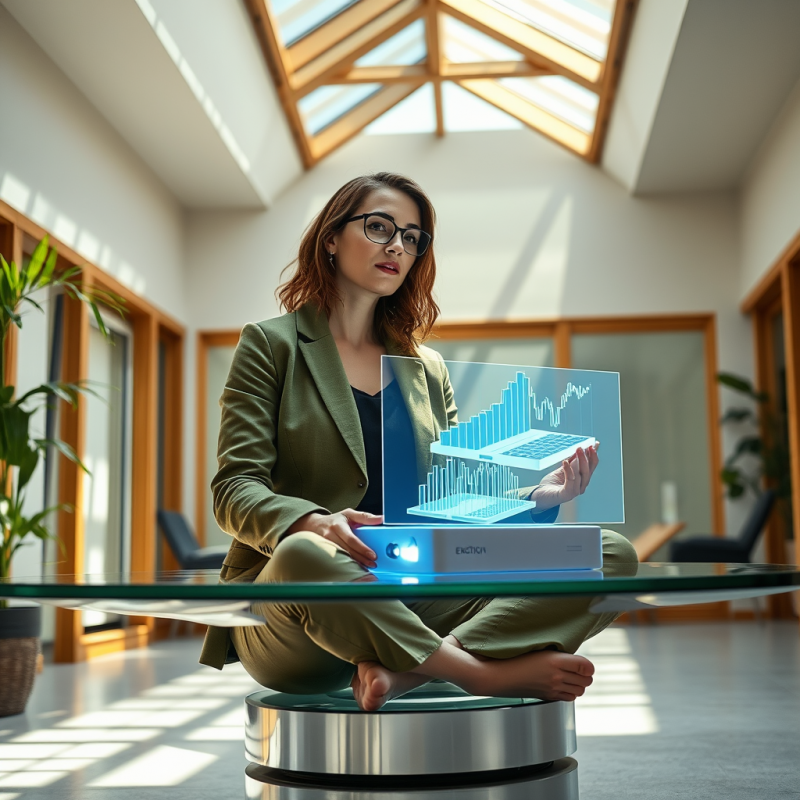 A Woman In A Tailored Moss-green Blazer Sits Cross-legged...