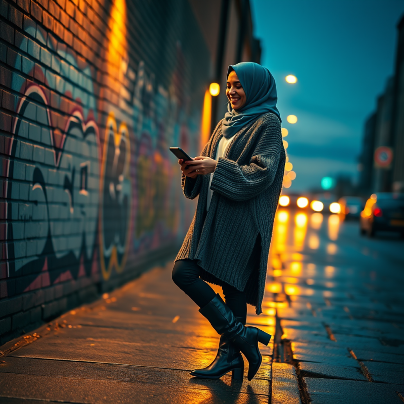 Woman in Hijab Walking on Street