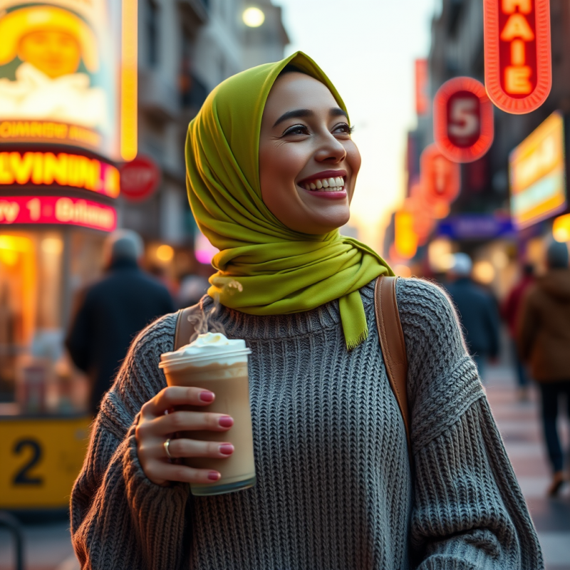Happy Shopper in Urban Setting