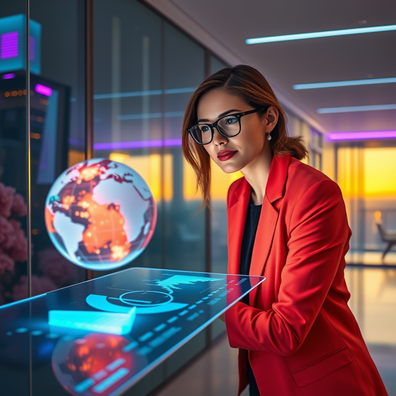 Businesswoman with Futuristic Display