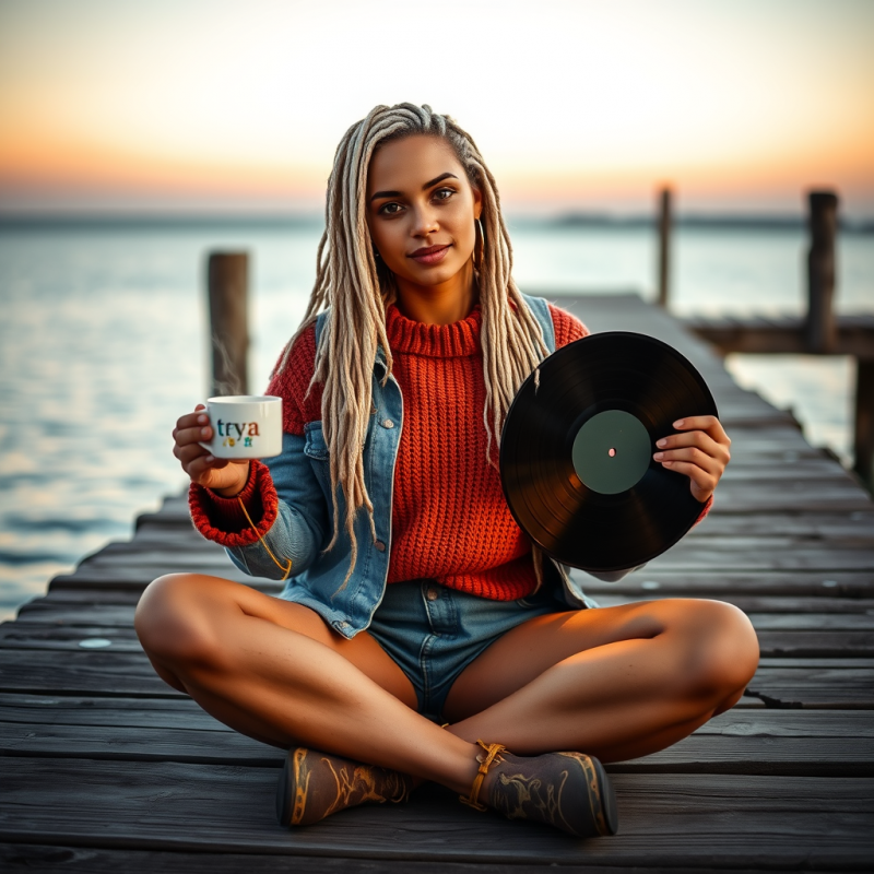 Woman with Vinyl Record on Dock