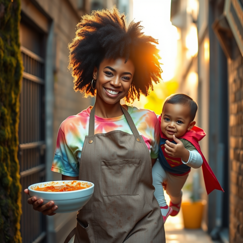 Mother Holding Bowl with Baby Superhero