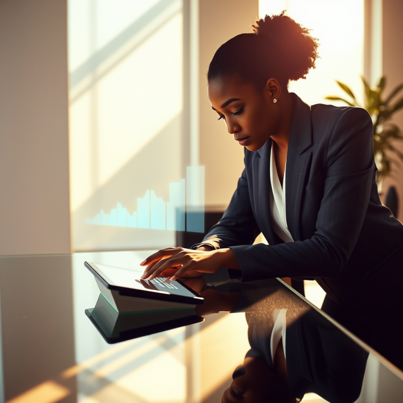 Businesswoman Analyzing Data on Tablet