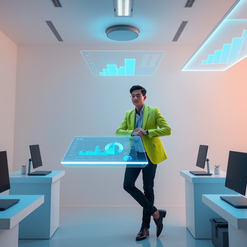 Businessman with Floating Data Displays