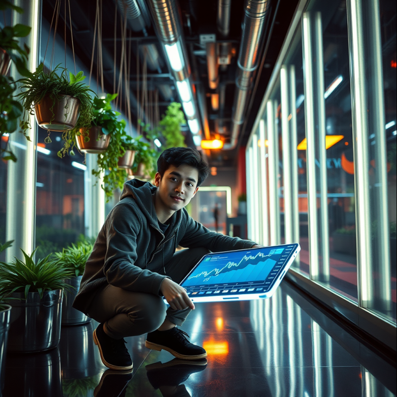 Young Man Analyzing Data on Tablet