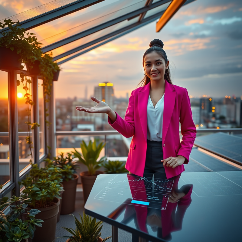 Businesswoman in Pink Blazer on Rooftop