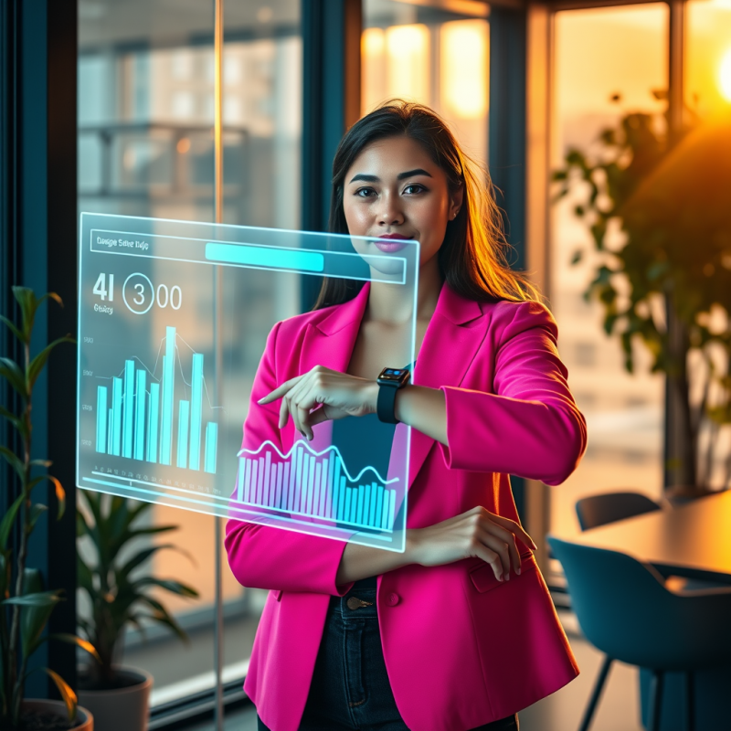Businesswoman Interacting with Holographic Data