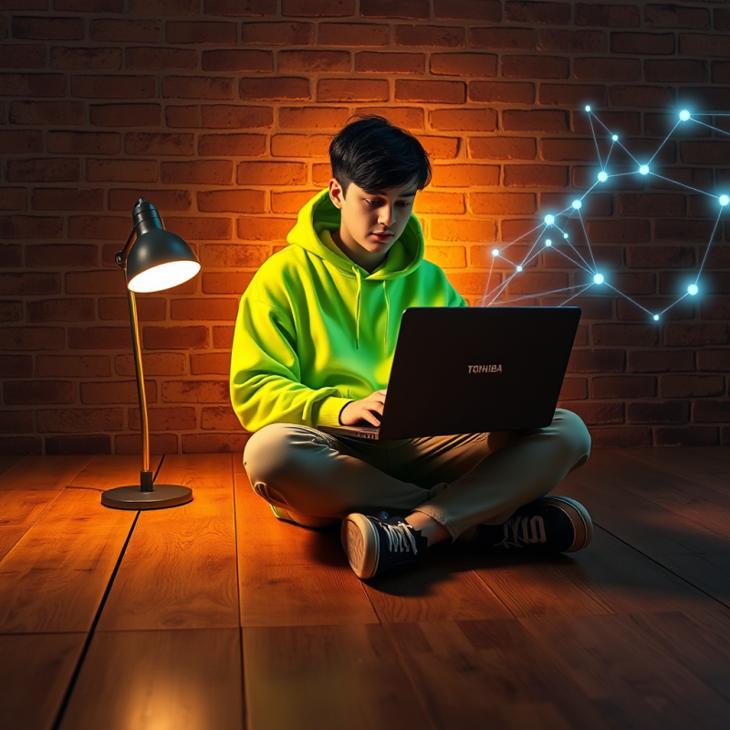 Young Man Coding on a Laptop