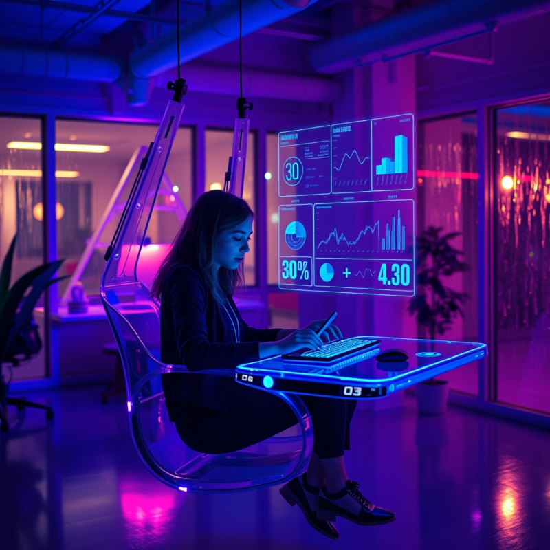 Woman Working on Floating Desk