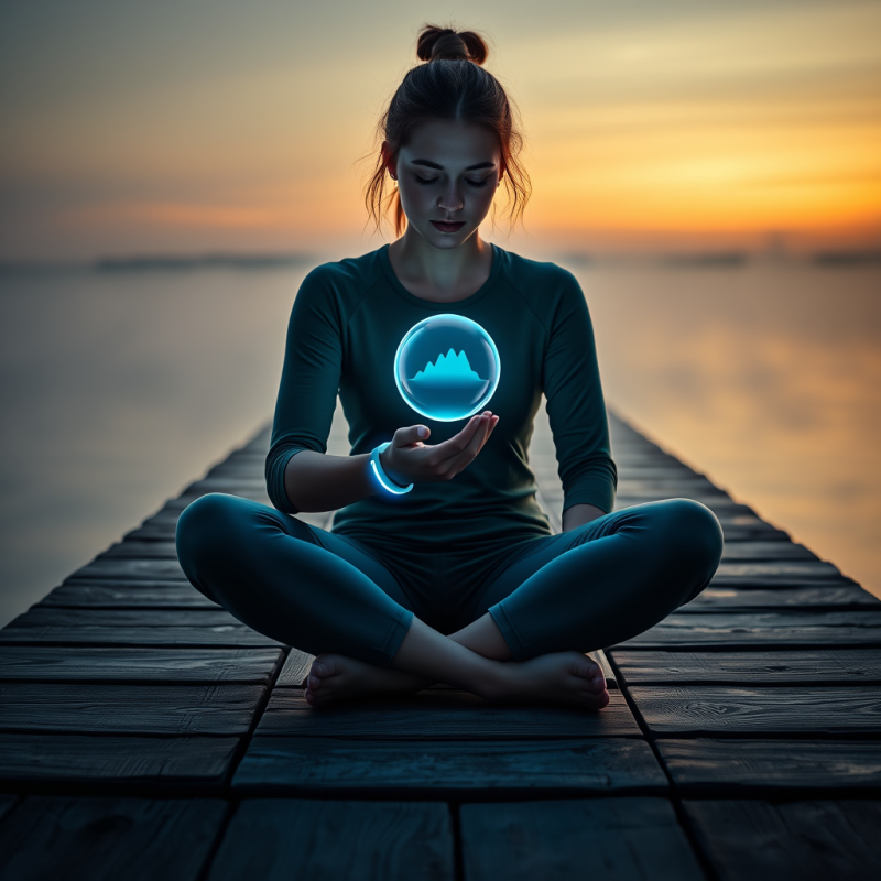 Woman Meditating with Floating Sphere