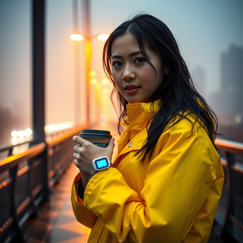 Woman in Yellow Jacket Holding Coffee