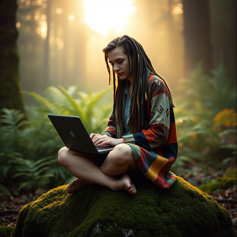 Forest Dreadlocks with Laptop