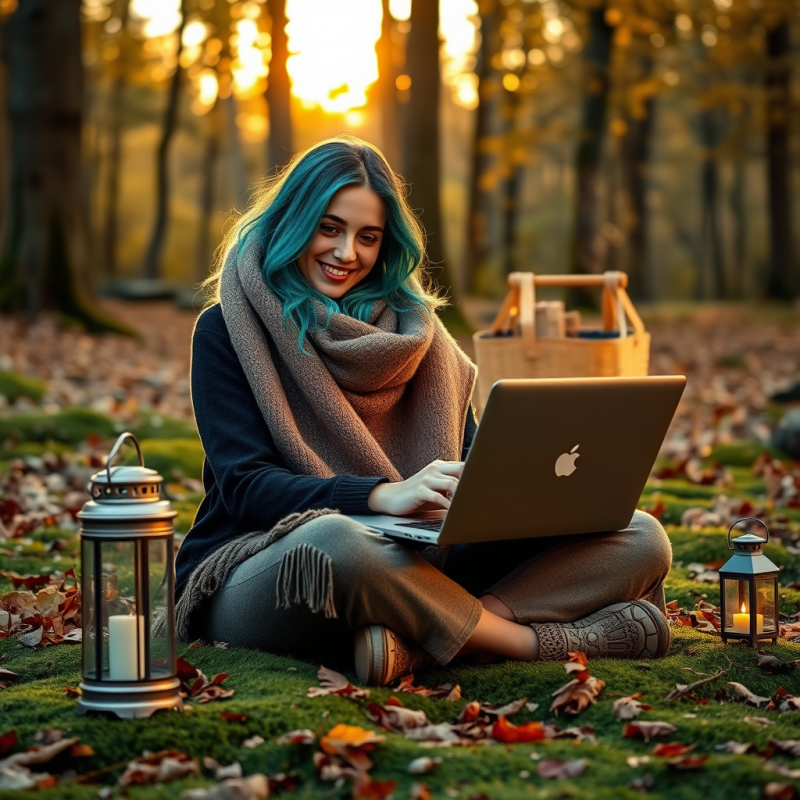 Woman in Forest with Laptop