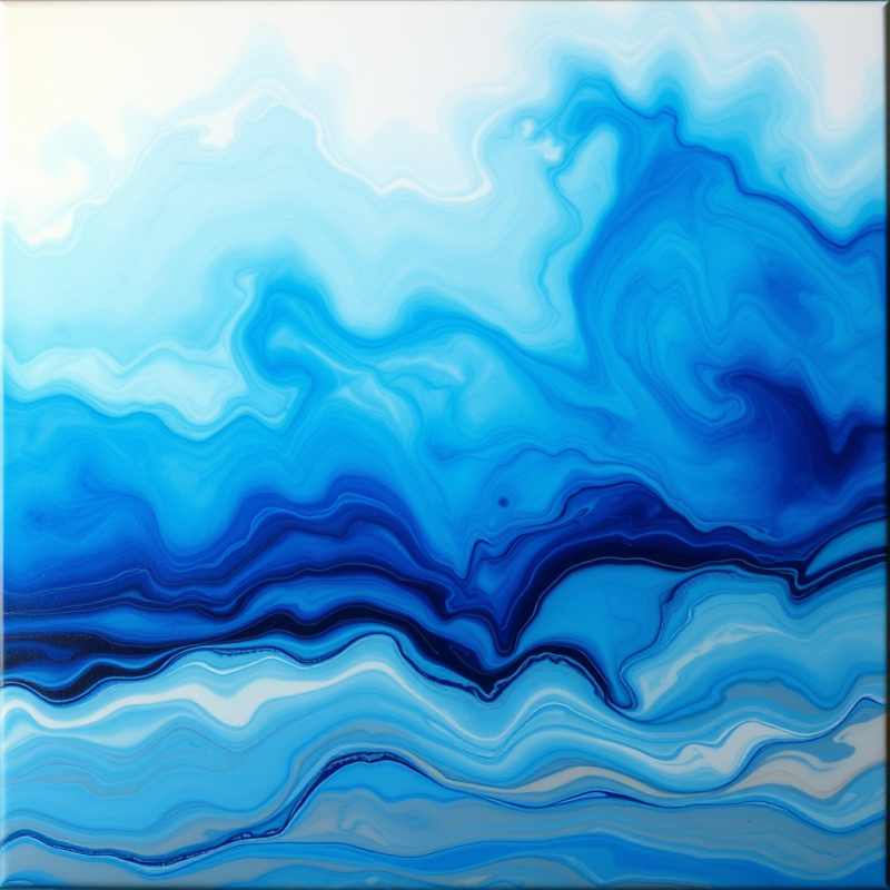 Abstract Acrylic Pour Painting in Ocean Colors
