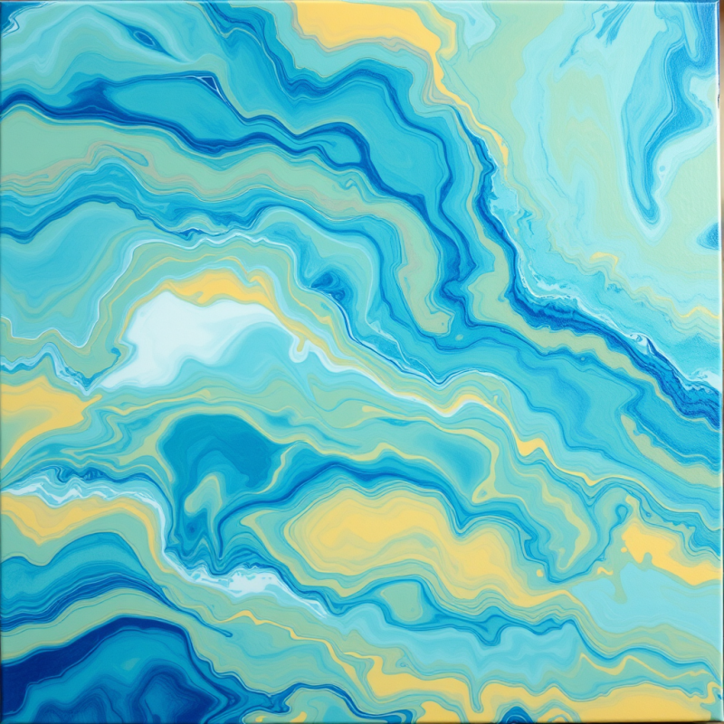 Abstract Acrylic Pour Painting in Ocean Colors