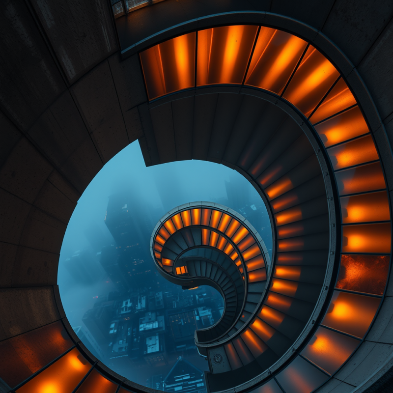 Aerial Close-up of a Spiral Staircase Wrapped in Transluc...