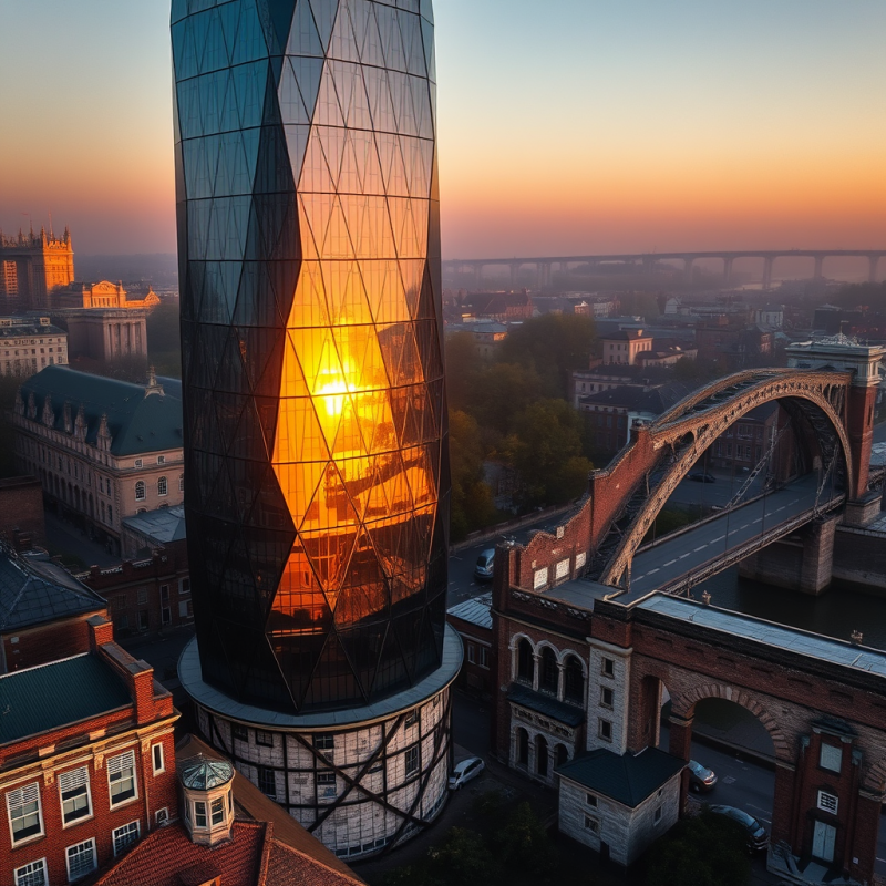 Aerial Drone Shot at Golden Hour of a Futuristic Hexagona...