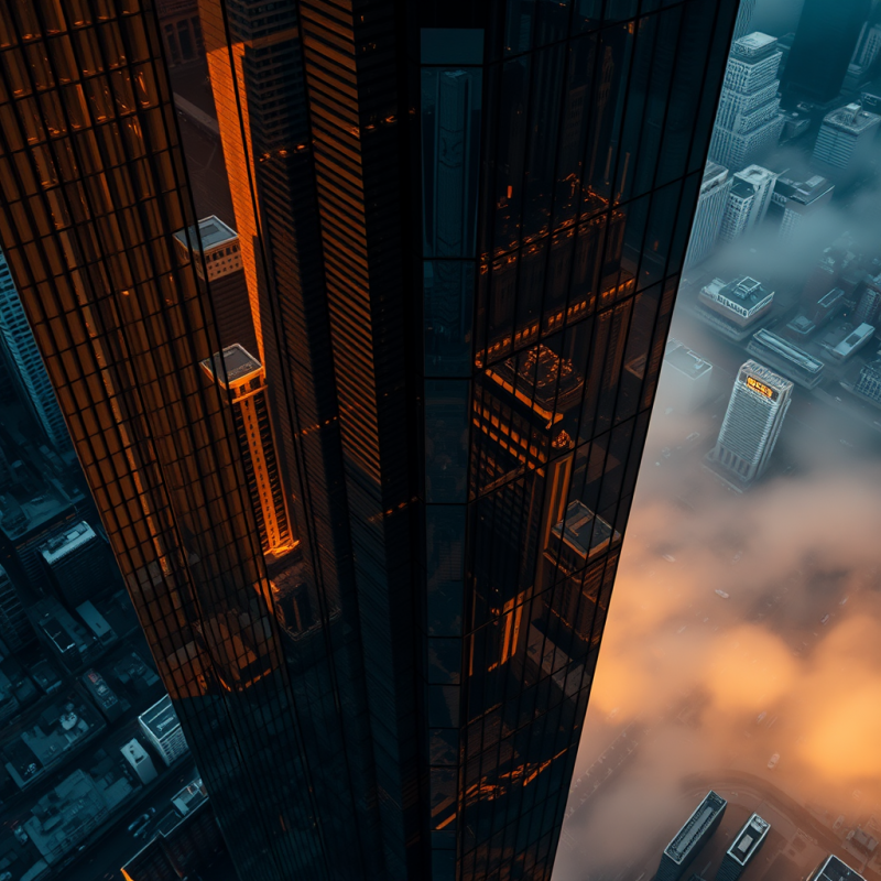 Aerial Drone Shot at Golden Hour of a Mirrored Glass Skys...