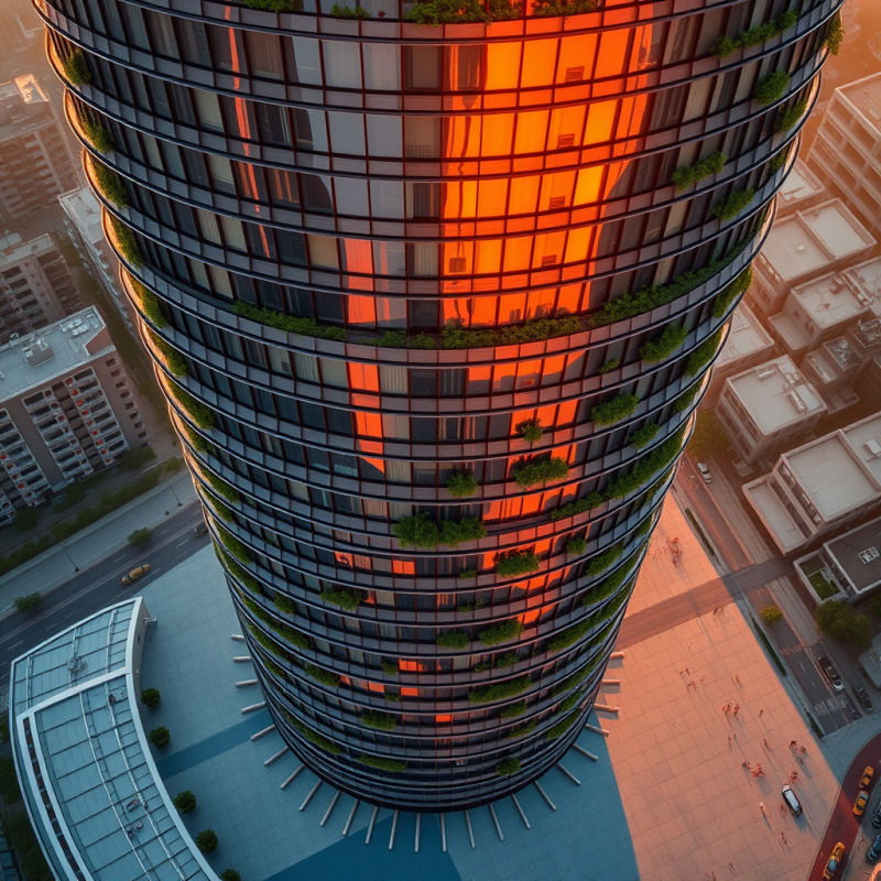 Aerial Drone Shot at Golden Hour of a Spiral-shaped Eco-f...