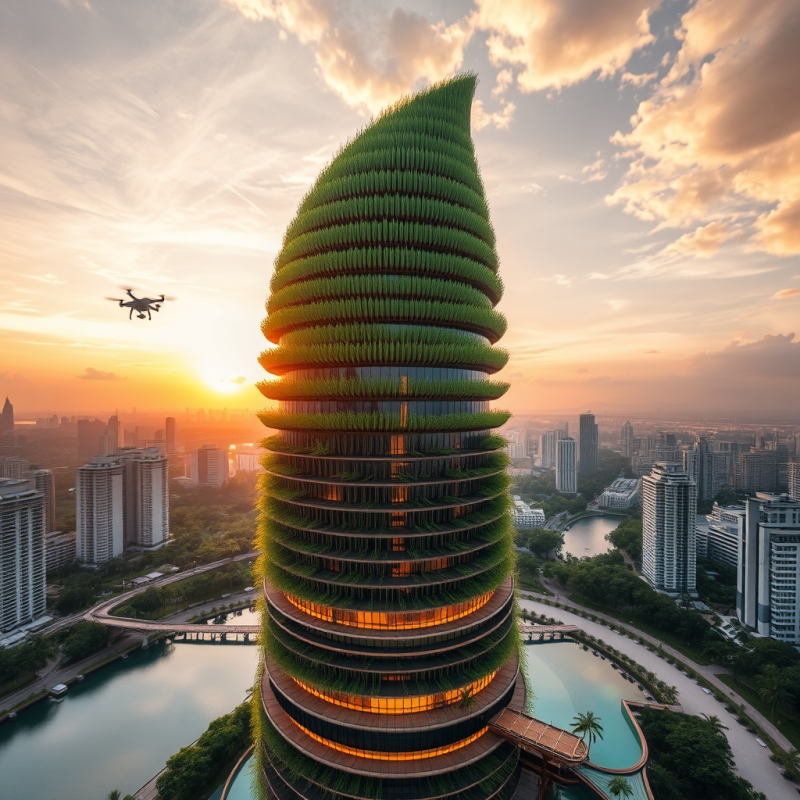 Aerial Drone Shot at Golden Hour of a Spiraling