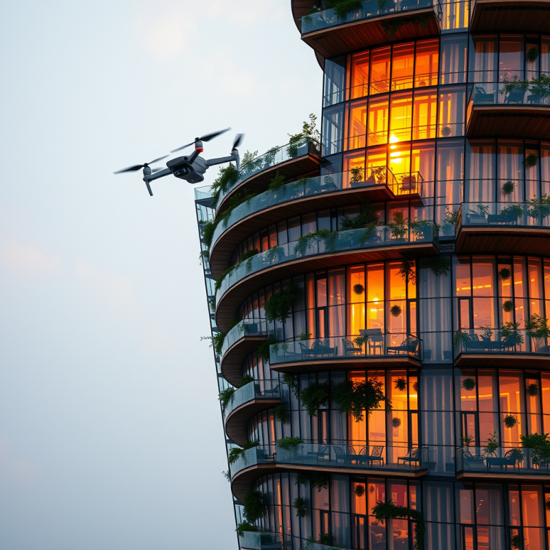 Aerial Drone Shot at Golden Hour of a Spiraling Eco-tower...