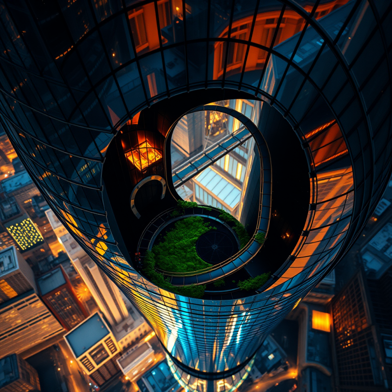 Aerial Drone Shot at Golden Hour of a Spiraling Glass-and...