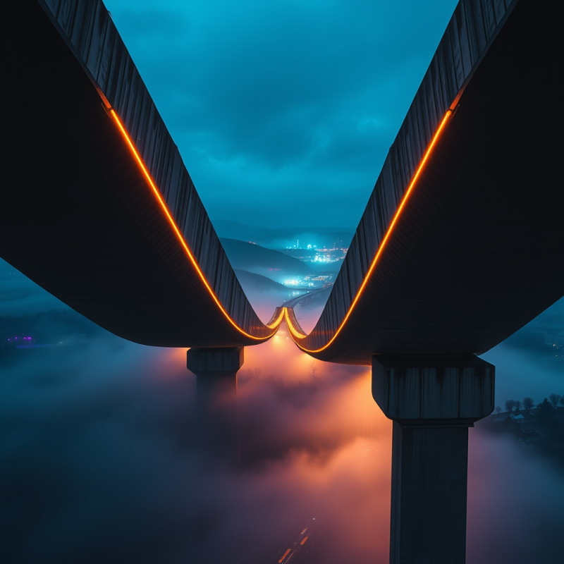 Aerial Drone Shot of a Brutalist-style Concrete Bridge At...