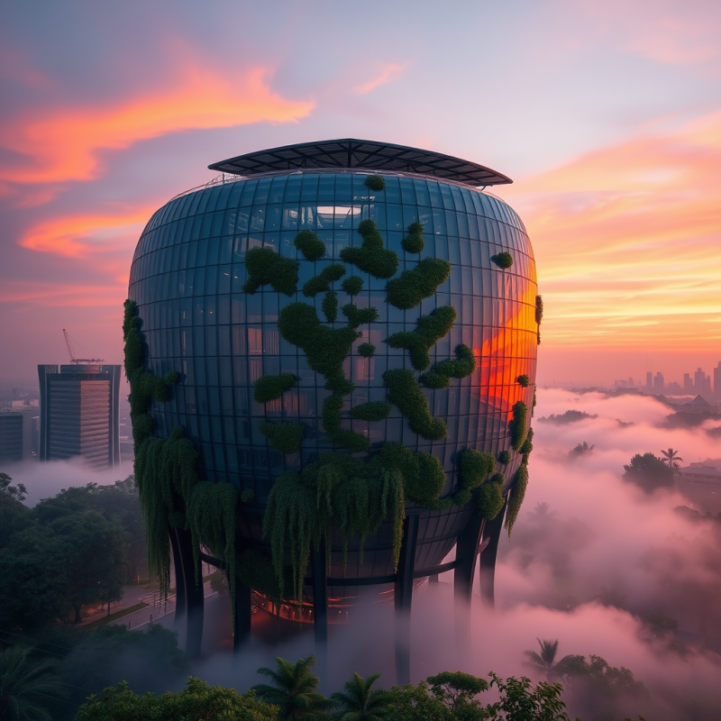Aerial Drone Shot of a Futuristic Eco-architecture Buildi...