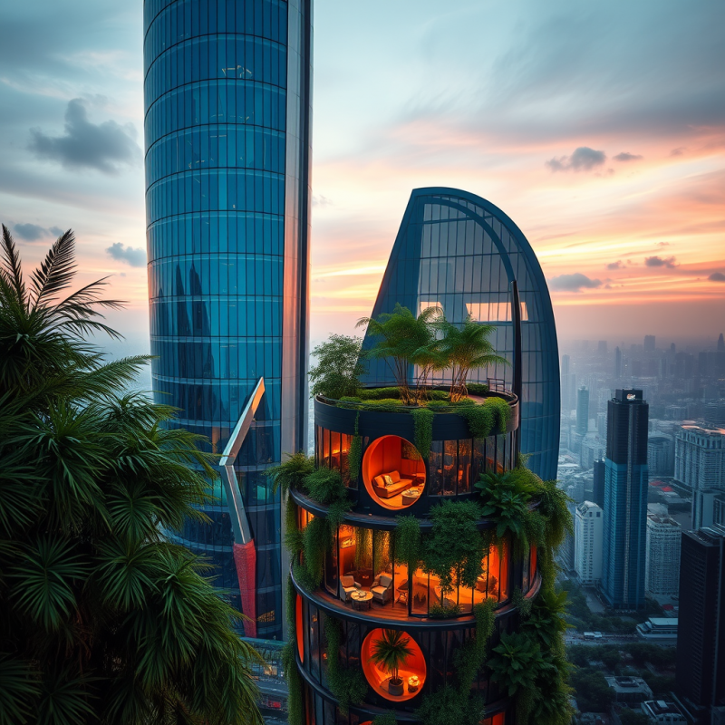 Aerial Drone Shot of a Futuristic Glass-and-steel Skyscra...