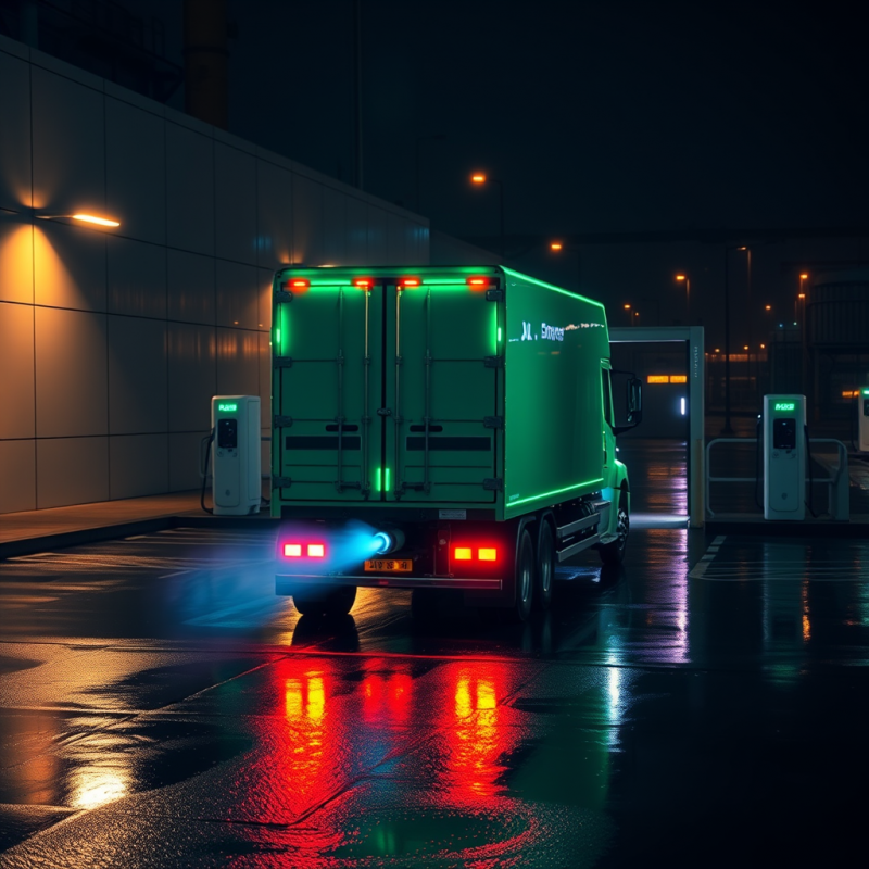 Aerial Drone Shot of a Glowing Neon-green Hydrogen Fuel C...
