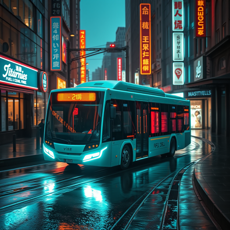 Aerial Drone Shot of a Glowing Teal Hydrogen Fuel Cell Bu...