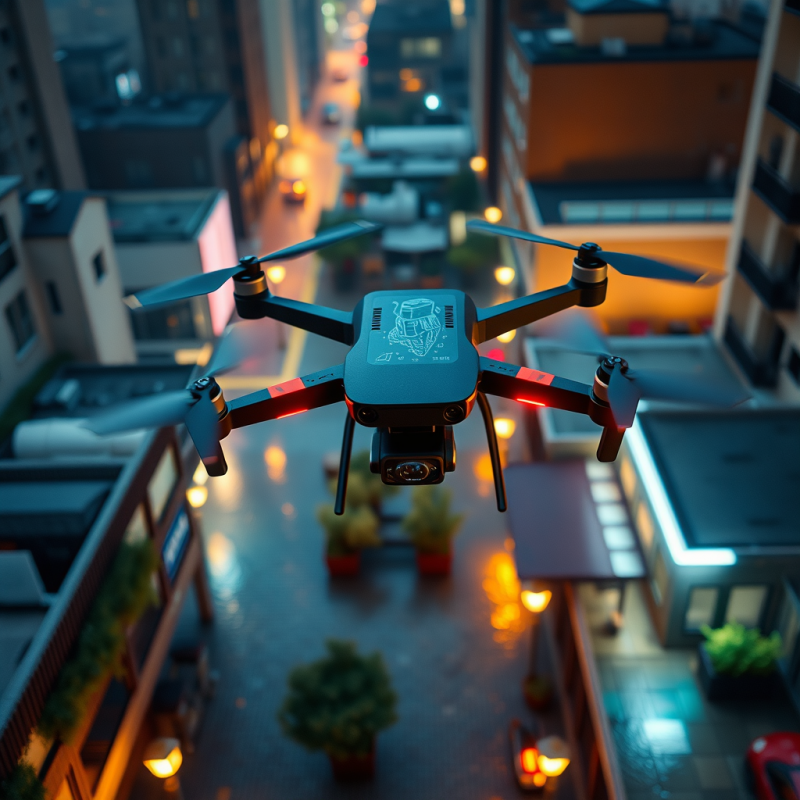 Aerial Drone Shot of a Lone Electric Cargo Drone Hovering...