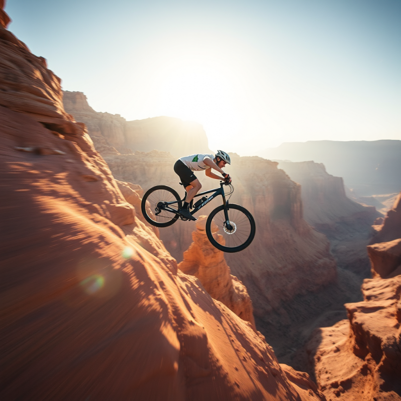 Mountain Biker Soaring Over Canyon Edge
